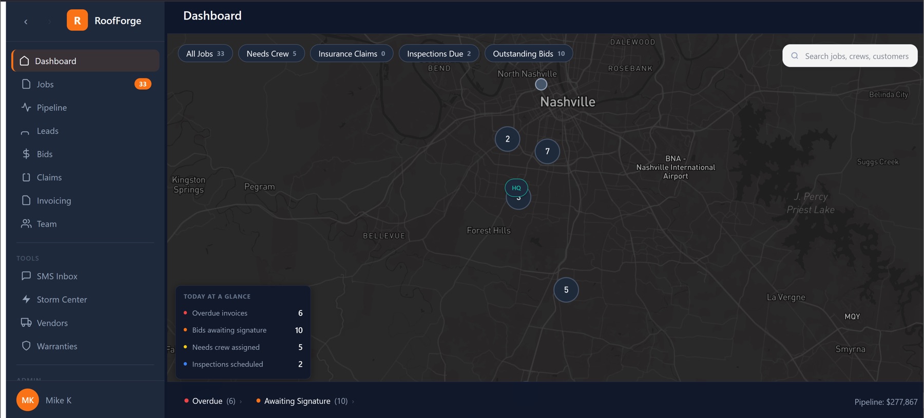 RoofForge desktop dashboard