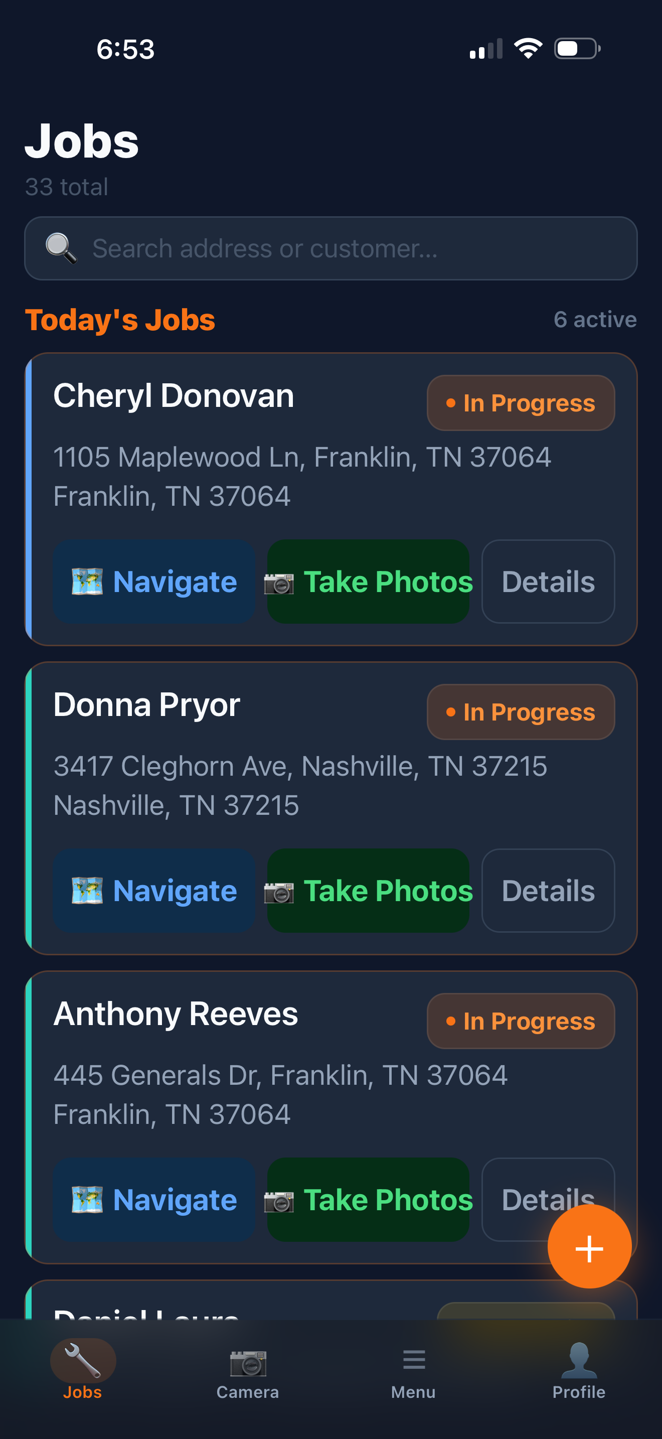 Jobs list on mobile